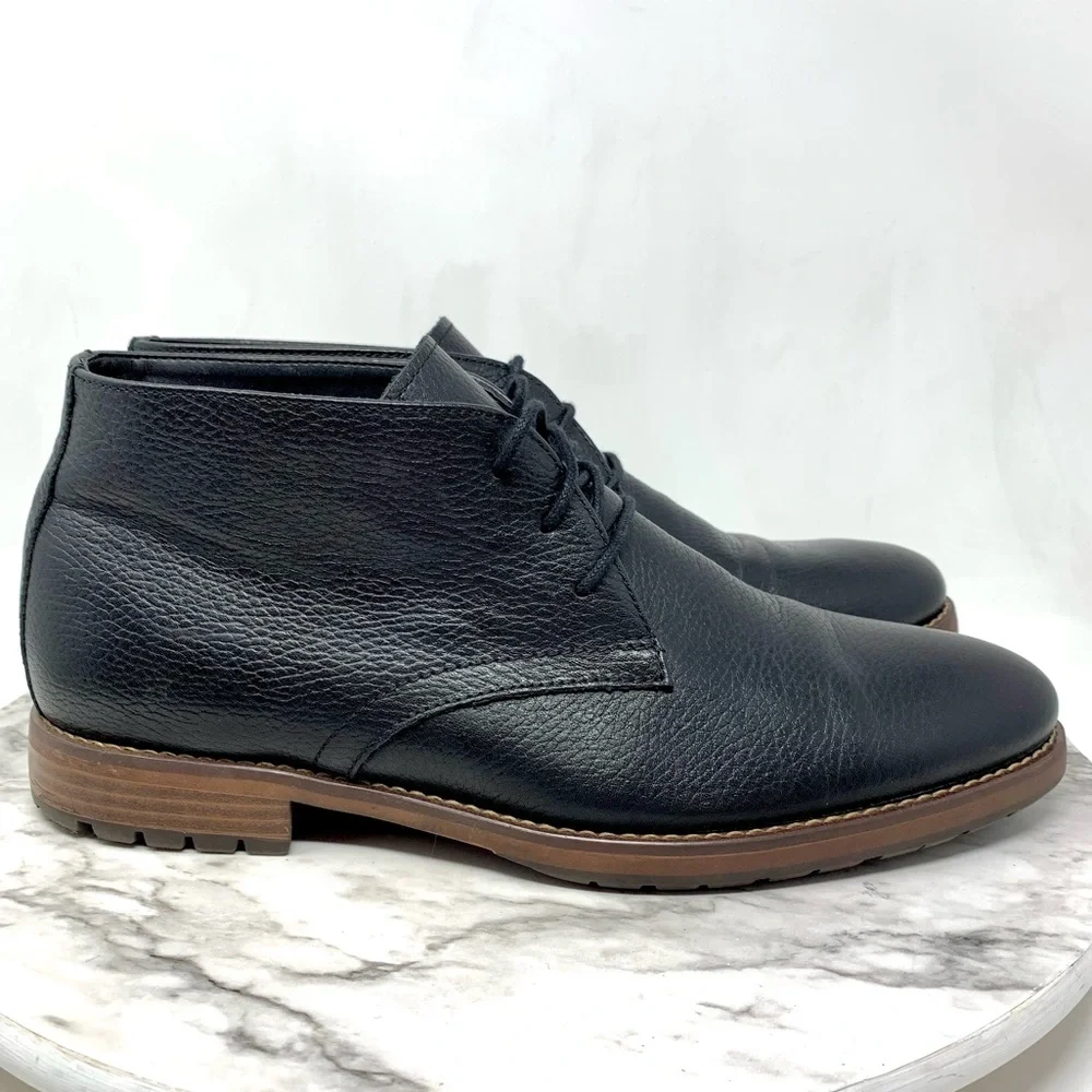 Joseph Abboud Black Pebbled Leather Chukka Boots 10.5 Classic Preppy Office